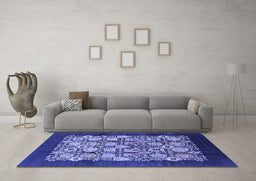 Machine Washable Oriental Blue Industrial Rug in a Living Room, wshurb689blu