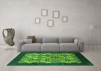 Machine Washable Oriental Green Industrial Rug, wshurb689grn