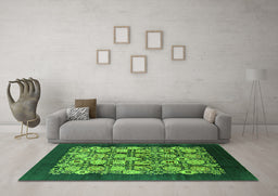 Machine Washable Oriental Green Industrial Area Rugs in a Living Room,, wshurb689grn