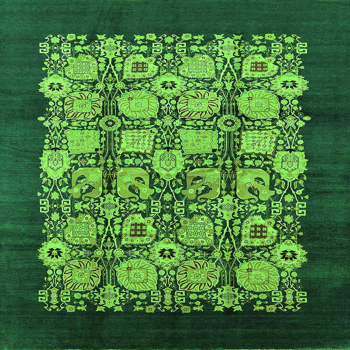 Square Machine Washable Oriental Green Industrial Area Rugs, wshurb689grn