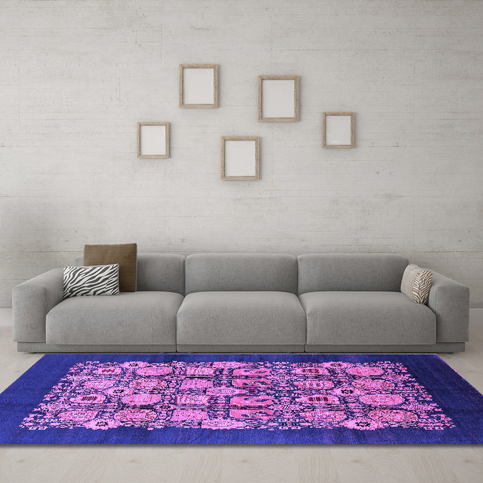 Machine Washable Oriental Purple Industrial Area Rugs in a Living Room, wshurb689pur