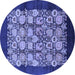 Round Machine Washable Oriental Blue Industrial Rug, wshurb689blu