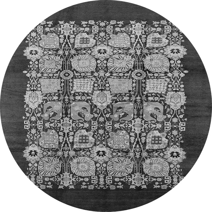 Round Machine Washable Oriental Gray Industrial Rug, wshurb689gry
