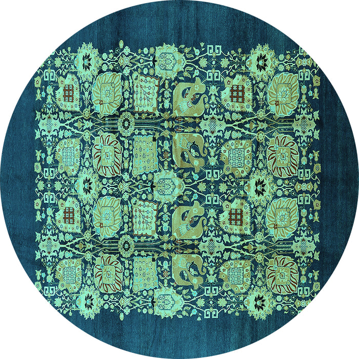 Round Machine Washable Oriental Turquoise Industrial Area Rugs, wshurb689turq