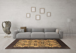 Machine Washable Oriental Brown Industrial Rug in a Living Room,, wshurb689brn