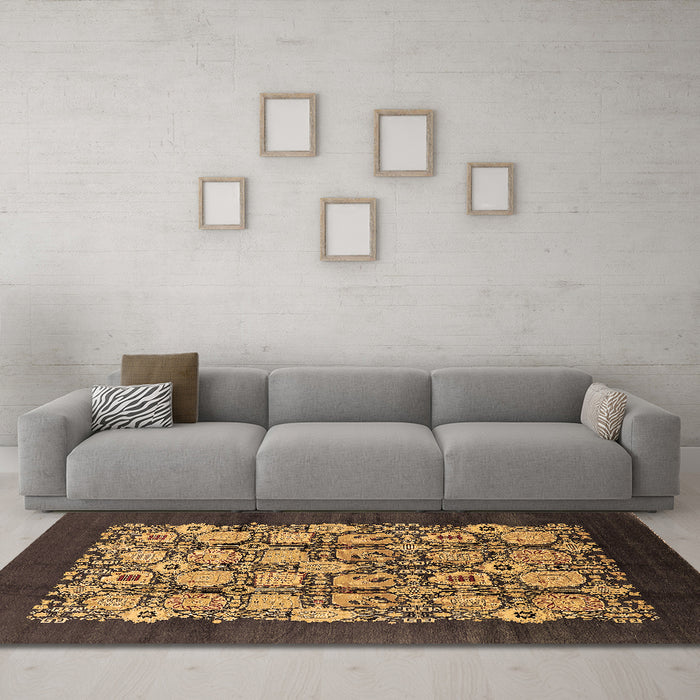 Machine Washable Oriental Brown Industrial Rug in a Living Room,, wshurb689brn