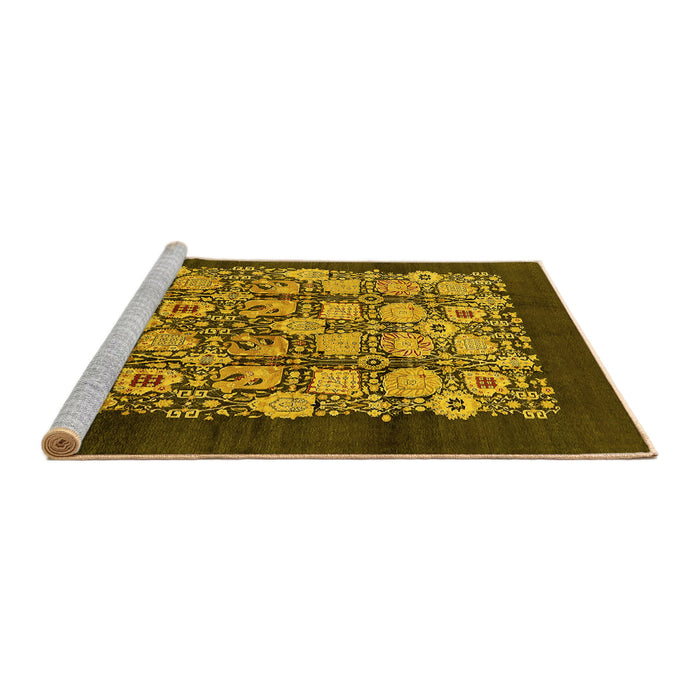 Sideview of Machine Washable Oriental Yellow Industrial Rug, wshurb689yw