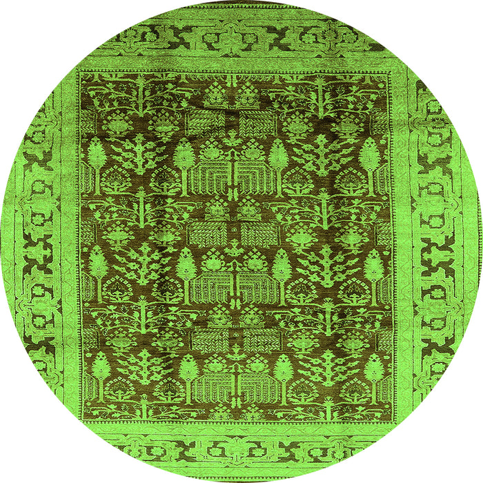 Round Machine Washable Oriental Green Traditional Area Rugs, wshurb690grn