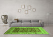 Machine Washable Oriental Green Traditional Area Rugs in a Living Room,, wshurb690grn