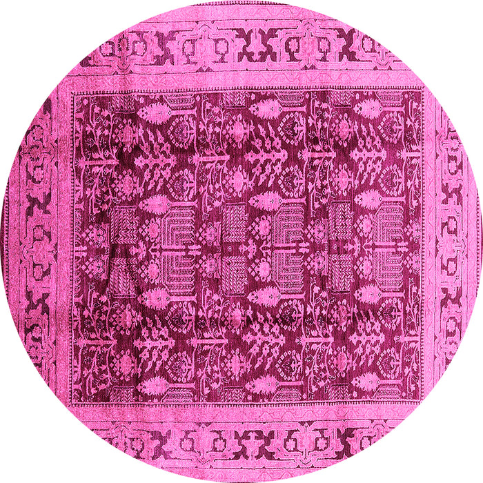 Round Machine Washable Oriental Pink Traditional Rug, wshurb690pnk