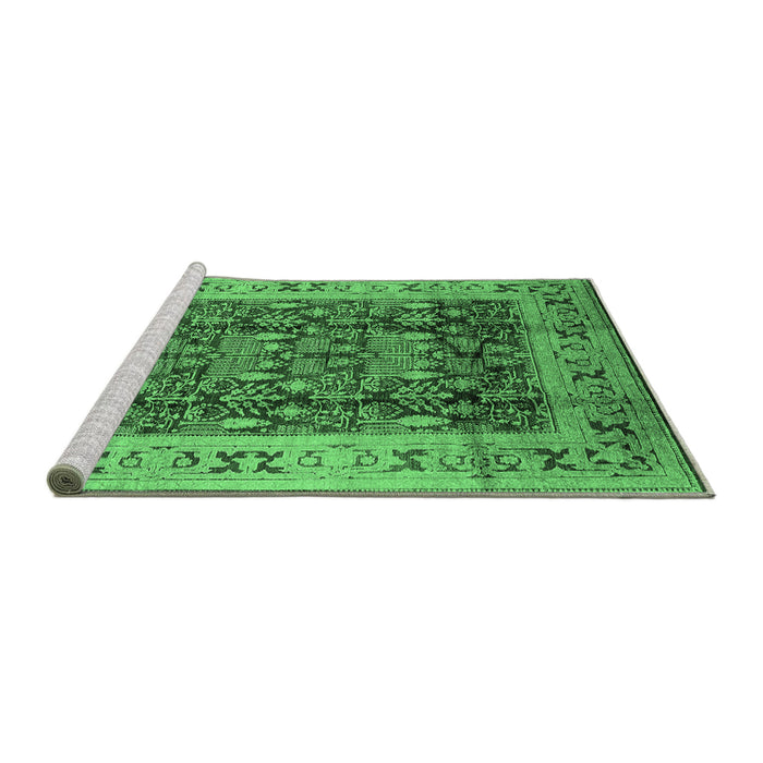 Sideview of Machine Washable Oriental Emerald Green Traditional Area Rugs, wshurb690emgrn