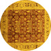 Round Machine Washable Oriental Yellow Traditional Rug, wshurb690yw