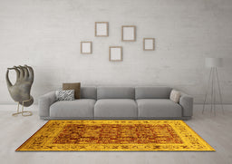 Machine Washable Oriental Yellow Traditional Rug in a Living Room, wshurb690yw