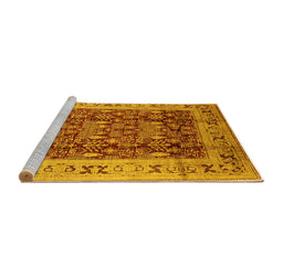 Sideview of Machine Washable Oriental Yellow Traditional Rug, wshurb690yw