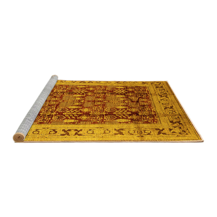 Sideview of Machine Washable Oriental Yellow Traditional Rug, wshurb690yw
