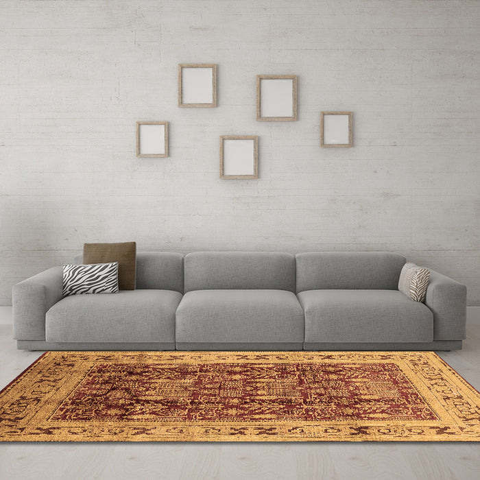 Machine Washable Oriental Brown Traditional Rug in a Living Room,, wshurb690brn