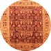 Round Machine Washable Oriental Orange Traditional Area Rugs, wshurb690org