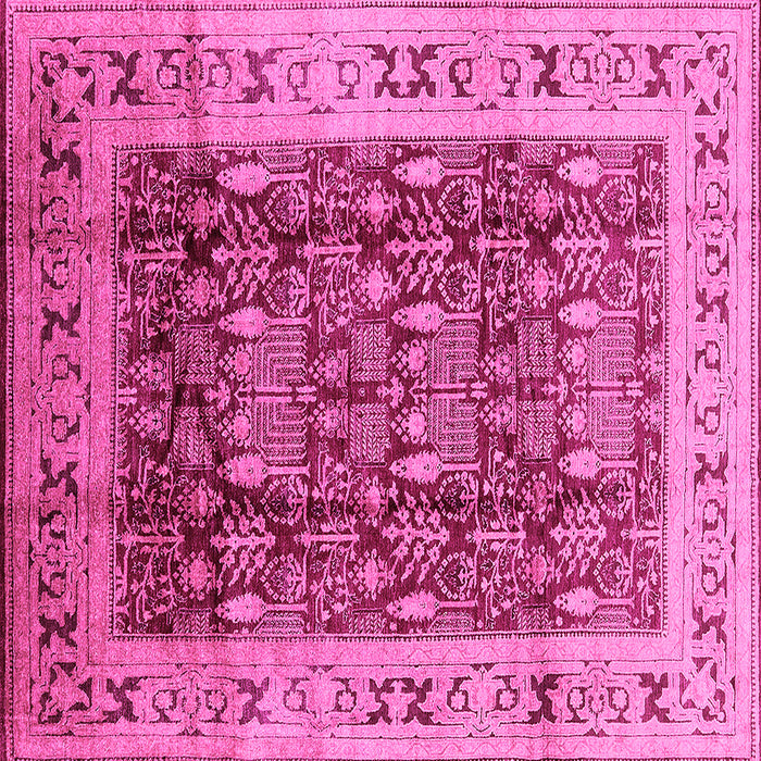 Square Machine Washable Oriental Pink Traditional Rug, wshurb690pnk