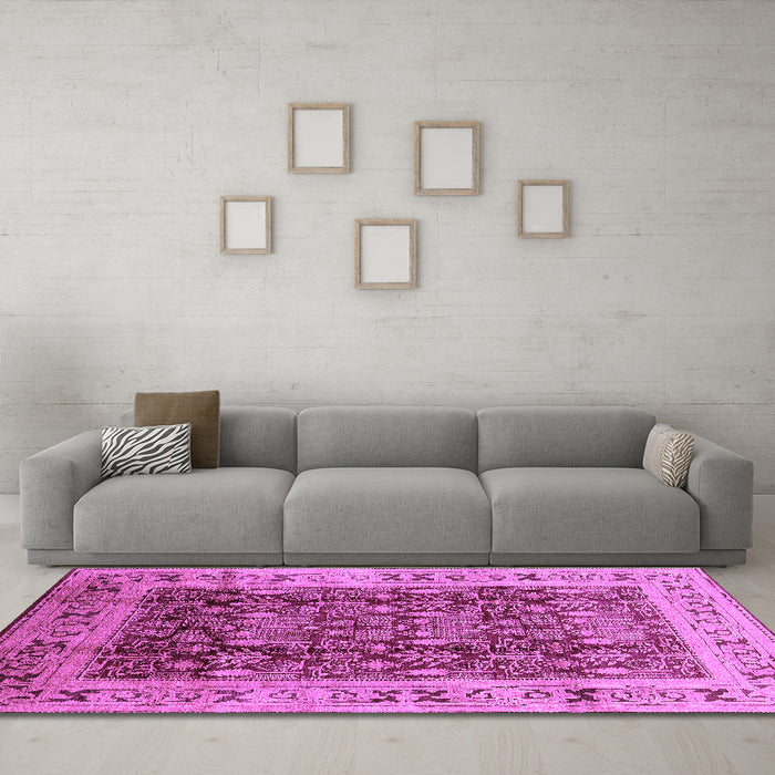 Machine Washable Oriental Purple Traditional Area Rugs in a Living Room, wshurb690pur