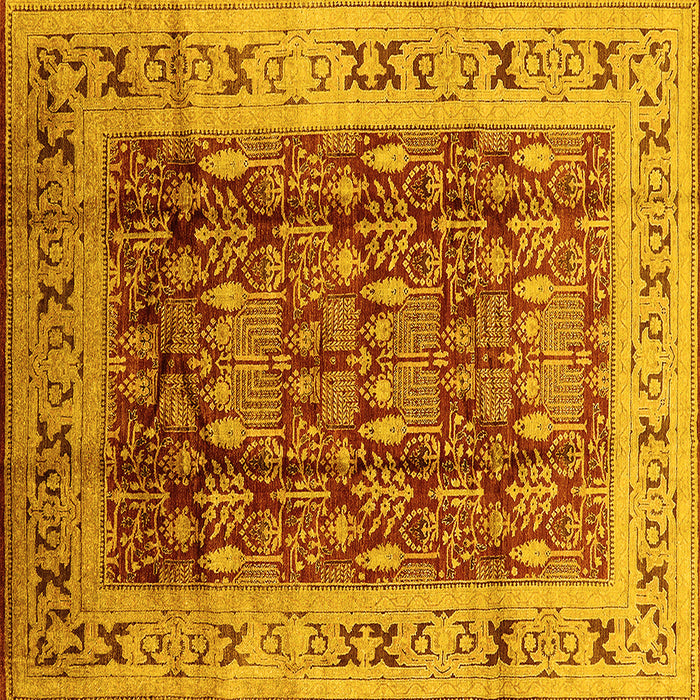 Square Machine Washable Oriental Yellow Traditional Rug, wshurb690yw