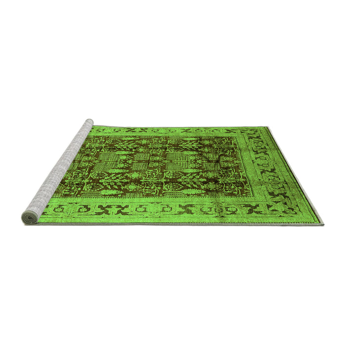 Sideview of Machine Washable Oriental Green Traditional Area Rugs, wshurb690grn