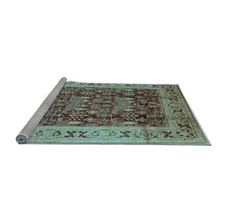 Sideview of Machine Washable Oriental Light Blue Traditional Rug, wshurb690lblu