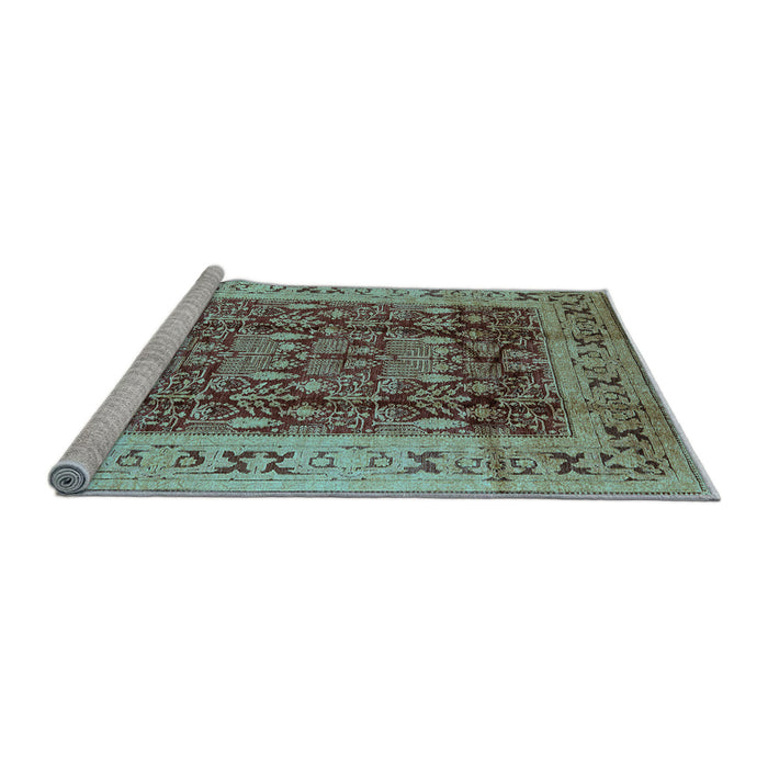 Sideview of Machine Washable Oriental Light Blue Traditional Rug, wshurb690lblu