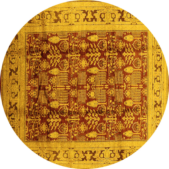 Round Oriental Yellow Traditional Rug, urb690yw