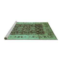 Sideview of Machine Washable Oriental Turquoise Traditional Area Rugs, wshurb690turq