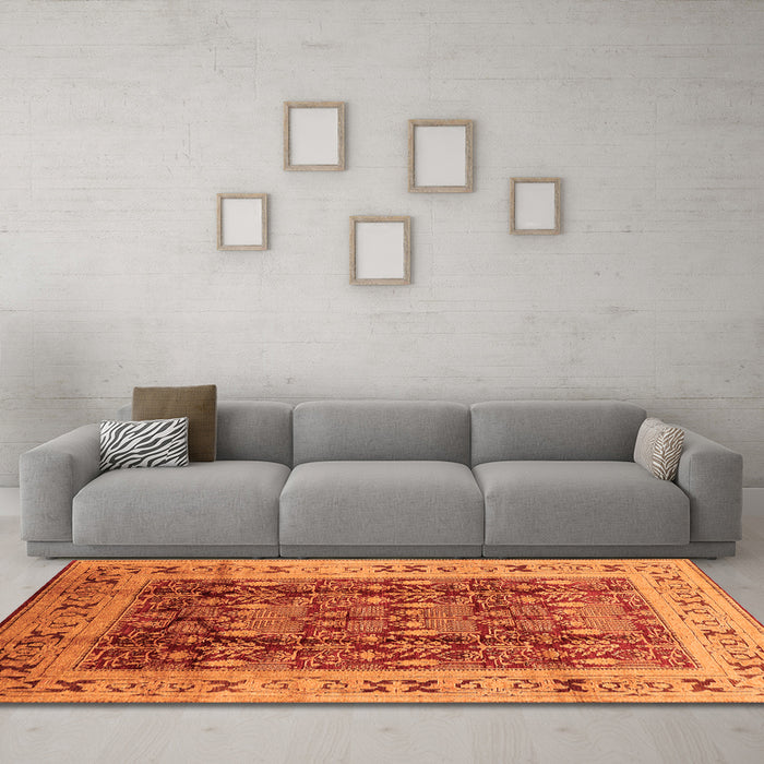 Machine Washable Oriental Orange Traditional Area Rugs in a Living Room, wshurb690org