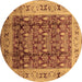 Round Machine Washable Oriental Brown Traditional Rug, wshurb690brn