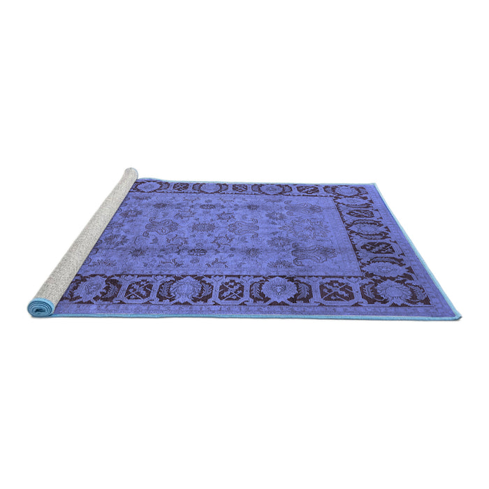 Sideview of Machine Washable Oriental Blue Traditional Rug, wshurb691blu