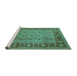 Sideview of Machine Washable Oriental Turquoise Traditional Area Rugs, wshurb691turq