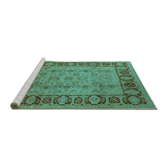 Sideview of Machine Washable Oriental Turquoise Traditional Area Rugs, wshurb691turq