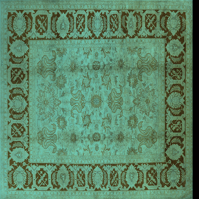 Square Machine Washable Oriental Turquoise Traditional Area Rugs, wshurb691turq
