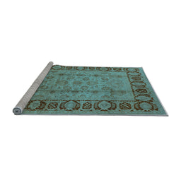 Sideview of Machine Washable Oriental Light Blue Traditional Rug, wshurb691lblu