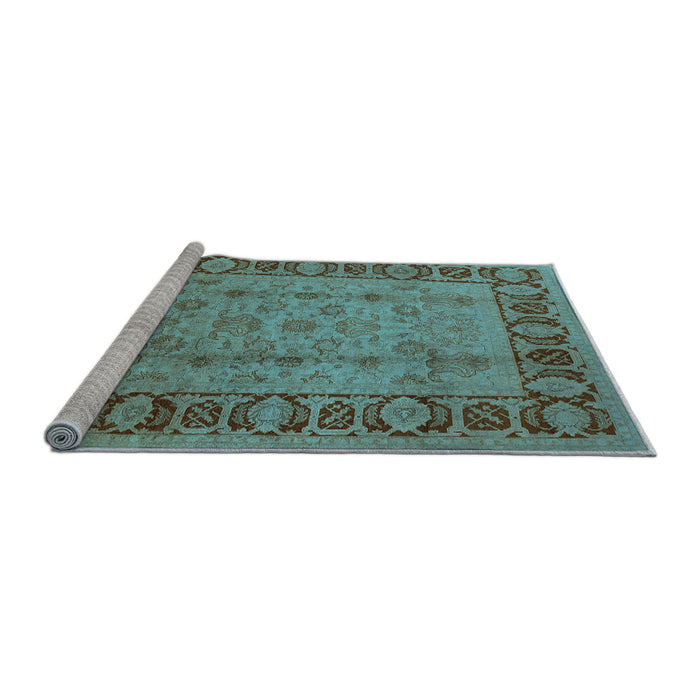 Sideview of Machine Washable Oriental Light Blue Traditional Rug, wshurb691lblu