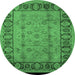 Round Machine Washable Oriental Emerald Green Traditional Area Rugs, wshurb691emgrn