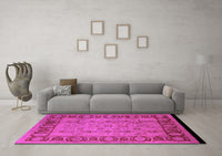 Machine Washable Oriental Pink Traditional Rug, wshurb691pnk