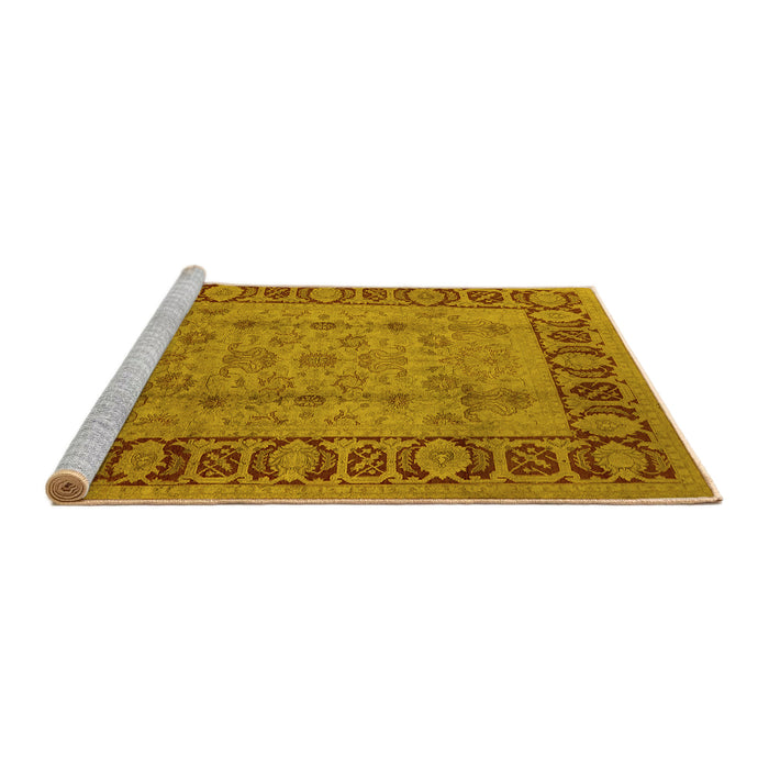 Sideview of Machine Washable Oriental Yellow Traditional Rug, wshurb691yw