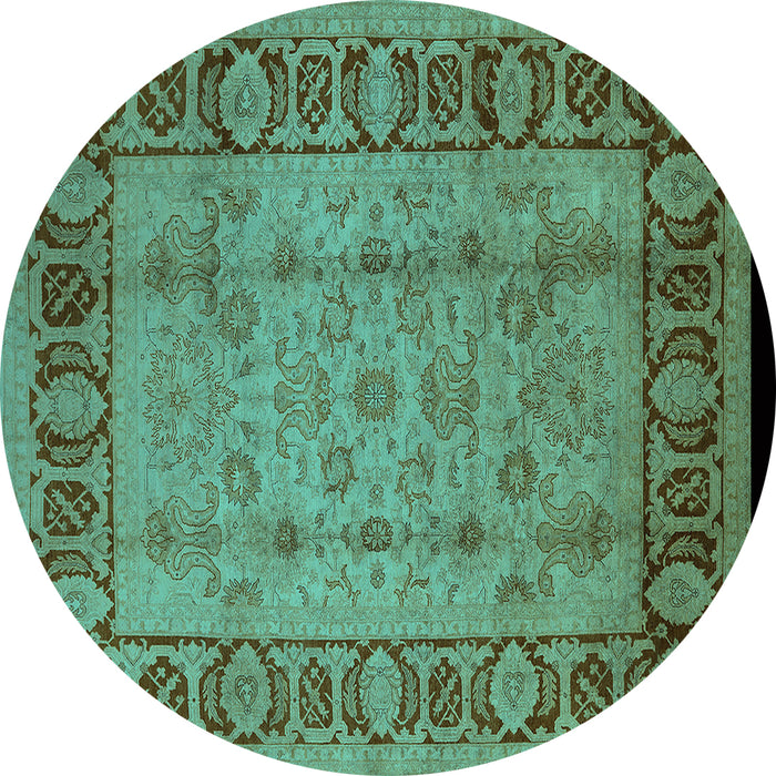 Round Oriental Turquoise Traditional Rug, urb691turq