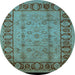 Round Oriental Light Blue Traditional Rug, urb691lblu