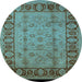 Round Machine Washable Oriental Light Blue Traditional Rug, wshurb691lblu