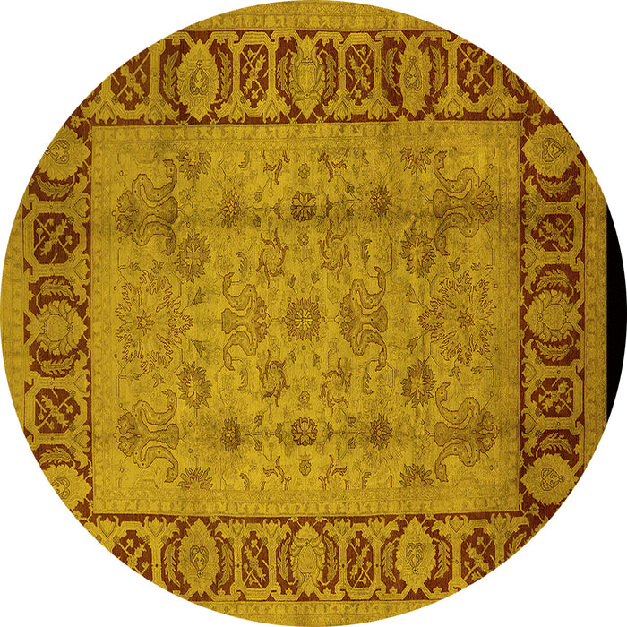 Round Oriental Yellow Traditional Rug, urb691yw