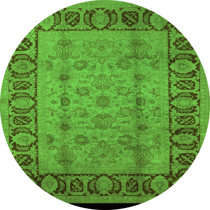 Round Machine Washable Oriental Green Traditional Area Rugs, wshurb691grn