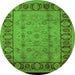 Round Machine Washable Oriental Green Traditional Area Rugs, wshurb691grn