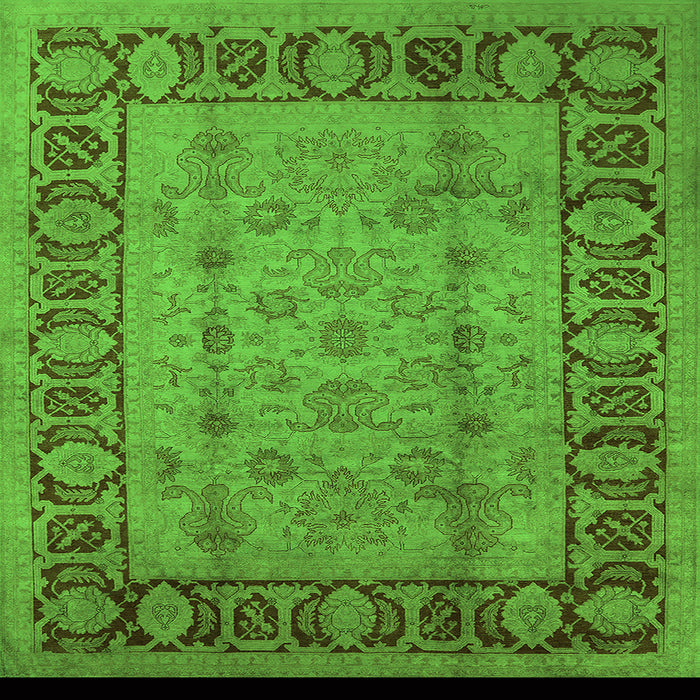 Square Machine Washable Oriental Green Traditional Area Rugs, wshurb691grn