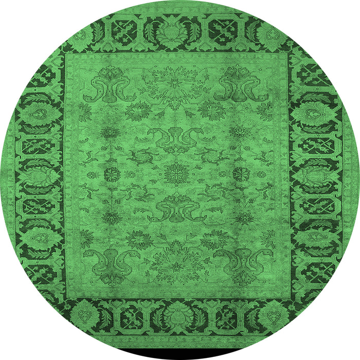 Round Oriental Emerald Green Traditional Rug, urb691emgrn