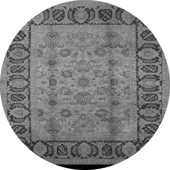 Round Machine Washable Oriental Gray Traditional Rug, wshurb691gry
