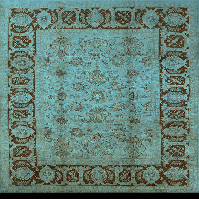 Square Machine Washable Oriental Light Blue Traditional Rug, wshurb691lblu